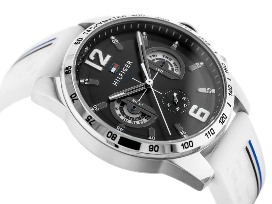 Tommy Hilfiger Multifunction Black Dial White Rubber Strap Watch for Men - 1791475