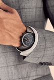 Hugo Boss Grand Prix Chronograph Black Dial Grey Leather Strap Watch for Men - 1513562