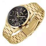 Hugo Boss Champion Black Dial Gold Steel Strap Watch for Men - 1513848