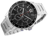 Tommy Hilfiger Luke Chronograph Black Dial Silver Steel Strap Watch for Men - 1791104