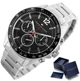 Tommy Hilfiger Luke Chronograph Black Dial Silver Steel Strap Watch for Men - 1791104