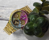 Guess Sugarrush Quartz Multicolor Dial Gold Steel Strap Watch For Women - GW0258L1