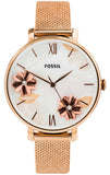 Fossil Jacqueline Three-Hand White Dial Rose Gold Mesh Bracelet Watch for Women - ES4534