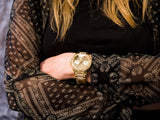 Guess Frontier Diamonds Gold Dial Gold Steel Strap Watch For Women - W1156L2