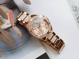 Guess Frontier Diamonds Rose Gold Dial Rose Gold Steel Strap Watch For Women - W1156L3