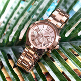 Michael Kors Runway Chronograph Rose Gold Dial Rose Gold Steel Strap Watch For Women - MK5778