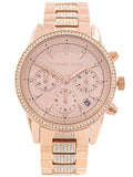 Michael Kors Ritz Chronograph Rose Gold Dial Rose Gold Steel Strap Watch For Women - MK6485