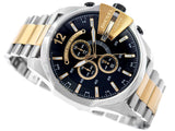 Diesel Mega Chief Chronograph Black Dial Two Tone Steel Strap Watch For Men - DZ4581