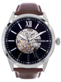 Fossil Flynn Automatic Black Dial Brown Leather Strap Watch for Men - BQ2270