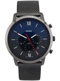 Fossil Neutra Chronograph Blue Dial Silver Mesh Bracelet Watch for Men - FS5383