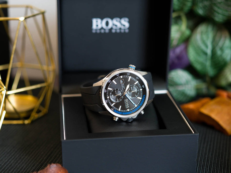Hugo Boss Globetrotter Black Dial Black Silicone Strap Watch for Men - 1513820