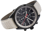 Hugo Boss Grand Prix Chronograph Black Dial Grey Leather Strap Watch for Men - 1513562