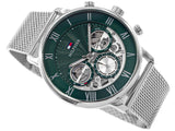 Tommy Hilfiger Legend Chronograph Green Dial Silver Mesh Bracelet Watch For Men - 1710567