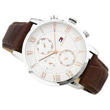 Tommy Hilfiger Kane Chronograph White Dial Brown Leather Strap Watch for Men - 1791400