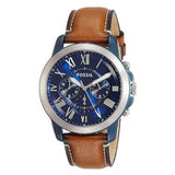 Fossil Grant Chronograph Blue Dial Brown Leather Strap Watch for Men - FS5151