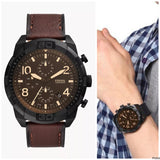 Fossil Bronson Chronograph Brown Dial Brown Leather Strap Watch for Men - FS5875