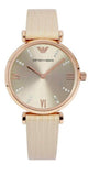 Emporio Armani Gianni T Bar Gunmetal Dial Beige Leather Strap Watch For Women - AR1681