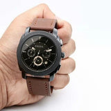 Fossil Machine Flight Chronograph Brown Dial Brown Leather Strap Watch for Men - FS4656