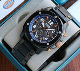 Fossil Modern Machine Chronograph Black Dial Blue Leather Strap Watch for Men - FS5066