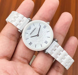 Emporio Armani Giannti T Bar Quartz Mother of Pearl Dial White Steel Strap Watch For Women - AR1485