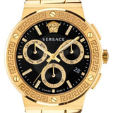 Versace Greca Chronograph Black Dial Gold Steel Strap Watch For Men - VEZ900421