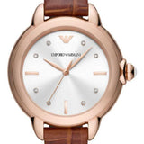 Emporio Armani Mia Quartz Silver Dial Brown Leather Strap Watch For Women - AR11525