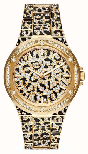 Michael Kors Lennox Three Hand Crystals Gold Dial Two Tone Steel Strap Watch For Women - MK7284
