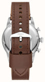 Fossil Sport Tourer Chronograph White Dial Brown Leather Strap Watch for Men - FS6042