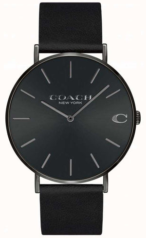 Coach Charles Black Dial Black Leather Strap Watch for Men - 14602434