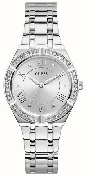 Guess Cosmo Diamonds Silver Dial Silver Steel Strap Watch For Women - GW0033L1