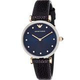 Emporio Armani Gianni T Bar Analog Blue Dial Black Leather Strap Watch For Women - AR1989