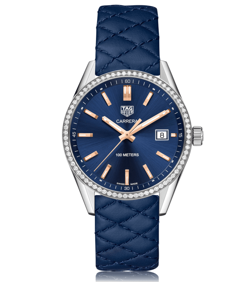 Tag Heuer Carrera Quartz Diamonds Blue Dial Blue Leather Strap Watch for Women - WAR1114.FC6391