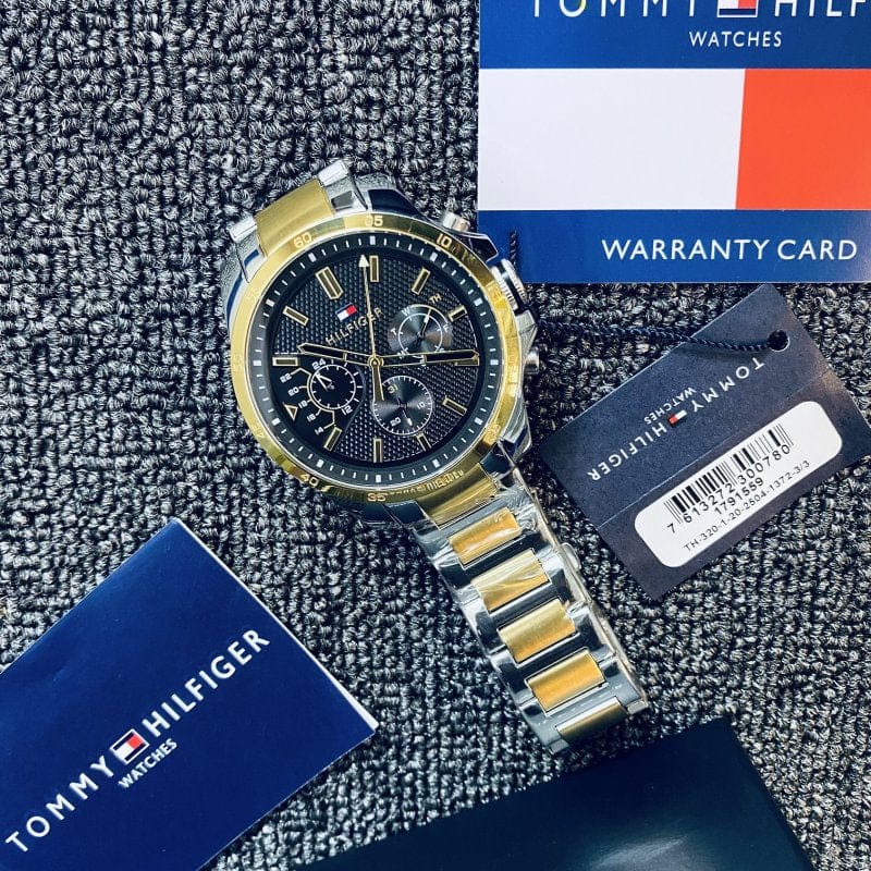 Tommy Hilfiger Decker Chronograph Black Dial Two Tone Steel Strap Watch for Men - 1791559