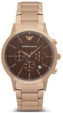 Emporio Armani Renato Chronograph Brown Dial Rose Gold Steel Strap Watch For Men - AR2504