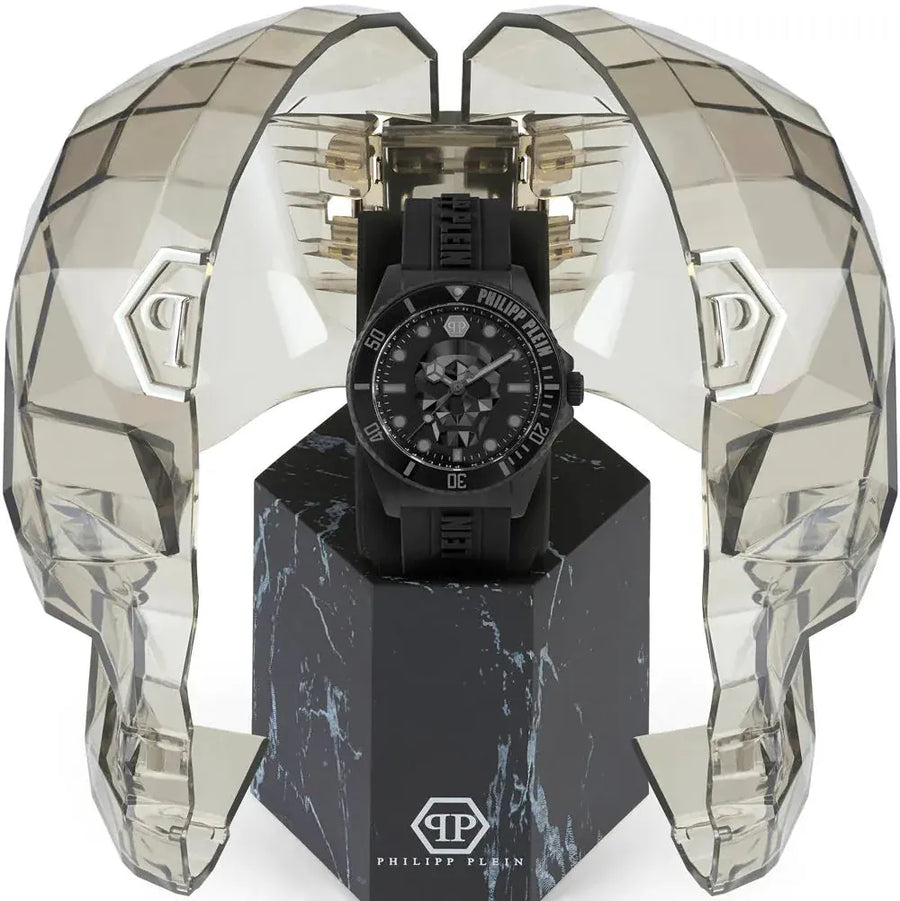 Philipp Plein The $kull Diver Black Dial Black Stainless Steel Strap Watch For Men- PWOAA0922