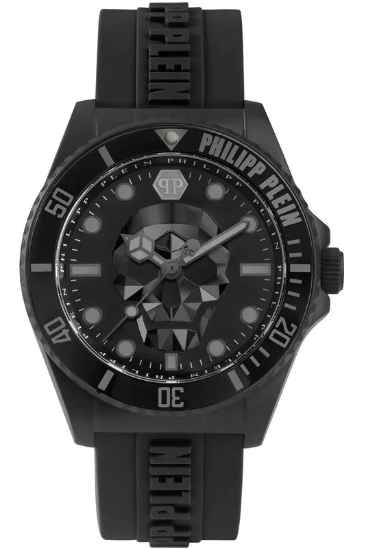 Philipp Plein The $kull Diver Black Dial Black Stainless Steel Strap Watch For Men- PWOAA0922