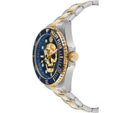 Philipp Plein The $kull Diver Blue Dial Silver With Gold Stainless Steel Strap Watch For Men- PWOAA0722
