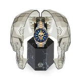Philipp Plein The $kull Diver Blue Dial Silver With Gold Stainless Steel Strap Watch For Men- PWOAA0722