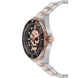 Philipp Plein The $kull Diver Black Dial Silver With Rose Gold Stainless Steel Strap Watch For Men- PWOAA0822