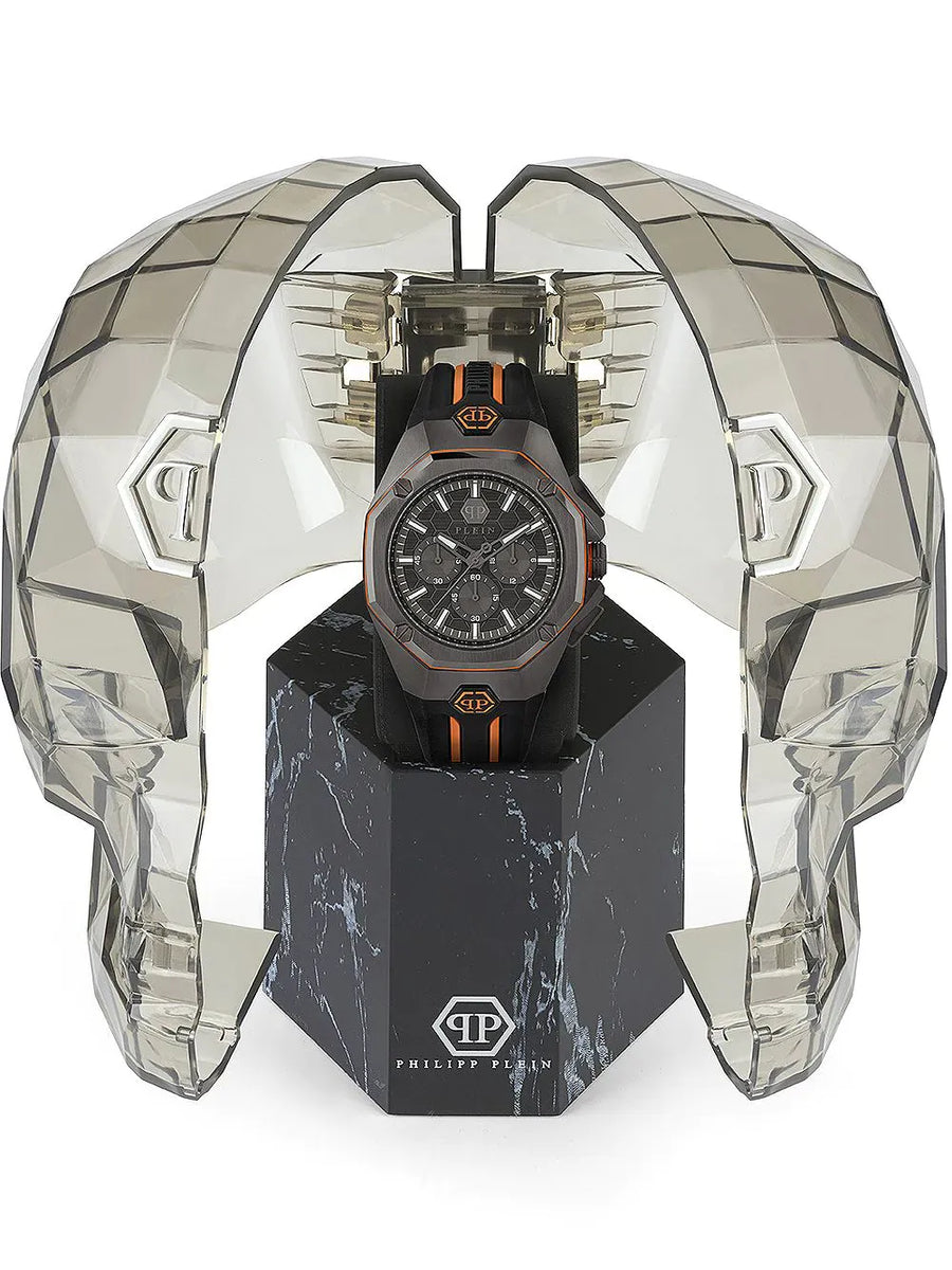 Philipp Plein Octagon Black Grey Black And Orange Silicone Strap Watch for Men - PWTBA0523