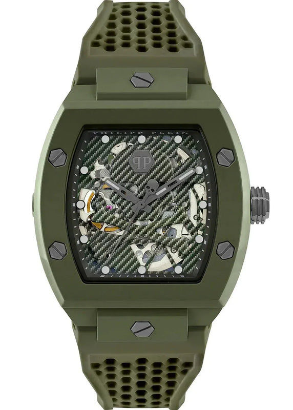 Philipp Plein The Skeleton Green Dial Green Silicone Strap Watch for Men- PWVBA0223