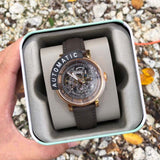 Fossil Boyfriend Automatic Skeleton Grey Dial Grey Leather Strap Watch for Women - ME3089