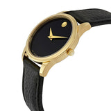 Movado Museum Classic Black Dial Black Leather Strap Watch For Women - 0607016