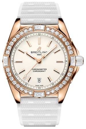 Breitling Super Chronomat Automatic 38 Origins Diamonds White Dial White Rubber Strap Watch for Women - R17356531G1S1