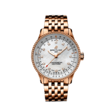 Breitling Navitimer Automatic 35 White Mother of Pearl Dial Rose Gold Steel Strap Watch for Men - R17395211A1R1