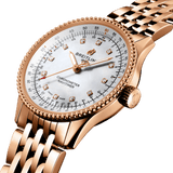 Breitling Navitimer Automatic 35 White Mother of Pearl Dial Rose Gold Steel Strap Watch for Men - R17395211A1R1