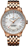 Breitling Navitimer Automatic 35 White Mother of Pearl Dial Rose Gold Steel Strap Watch for Men - R17395211A1R1