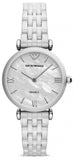 Emporio Armani Giannti T Bar Quartz Mother of Pearl Dial White Steel Strap Watch For Women - AR1485