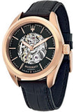 Maserati Traguardo Automatic Black Skeleton Dial Black Leather Strap Watch For Men - R8821112001