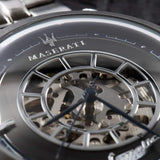 Maserati Ricordo Automatic Skeleton Silver Dial Silver Steel Strap Watch For Men - R8823133005